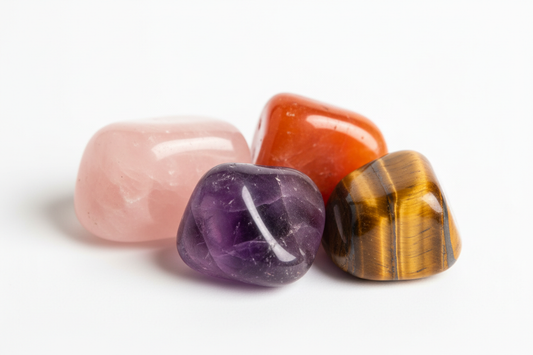 COMBO OF Amethyst, Rose Quartz, Carnelian and Tiger Eye tumble stone